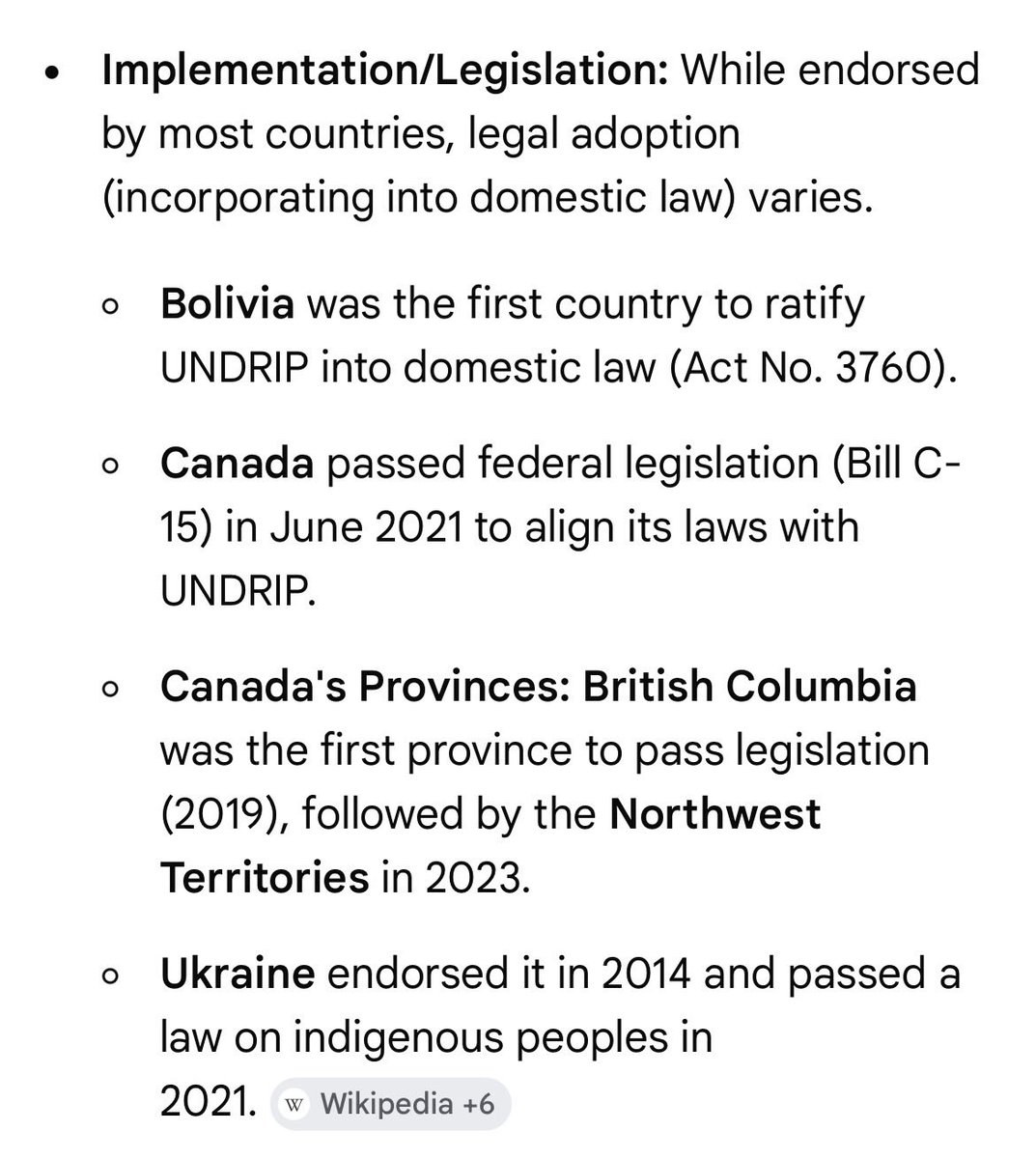 Below is the list of jurisdictions globally that actually incorporated UNDRIP into domestic law. A grand total of 5 jurisdictions. 

It tells how dumb BC is and was. This will go down in history as the dumbest decision by any BC government