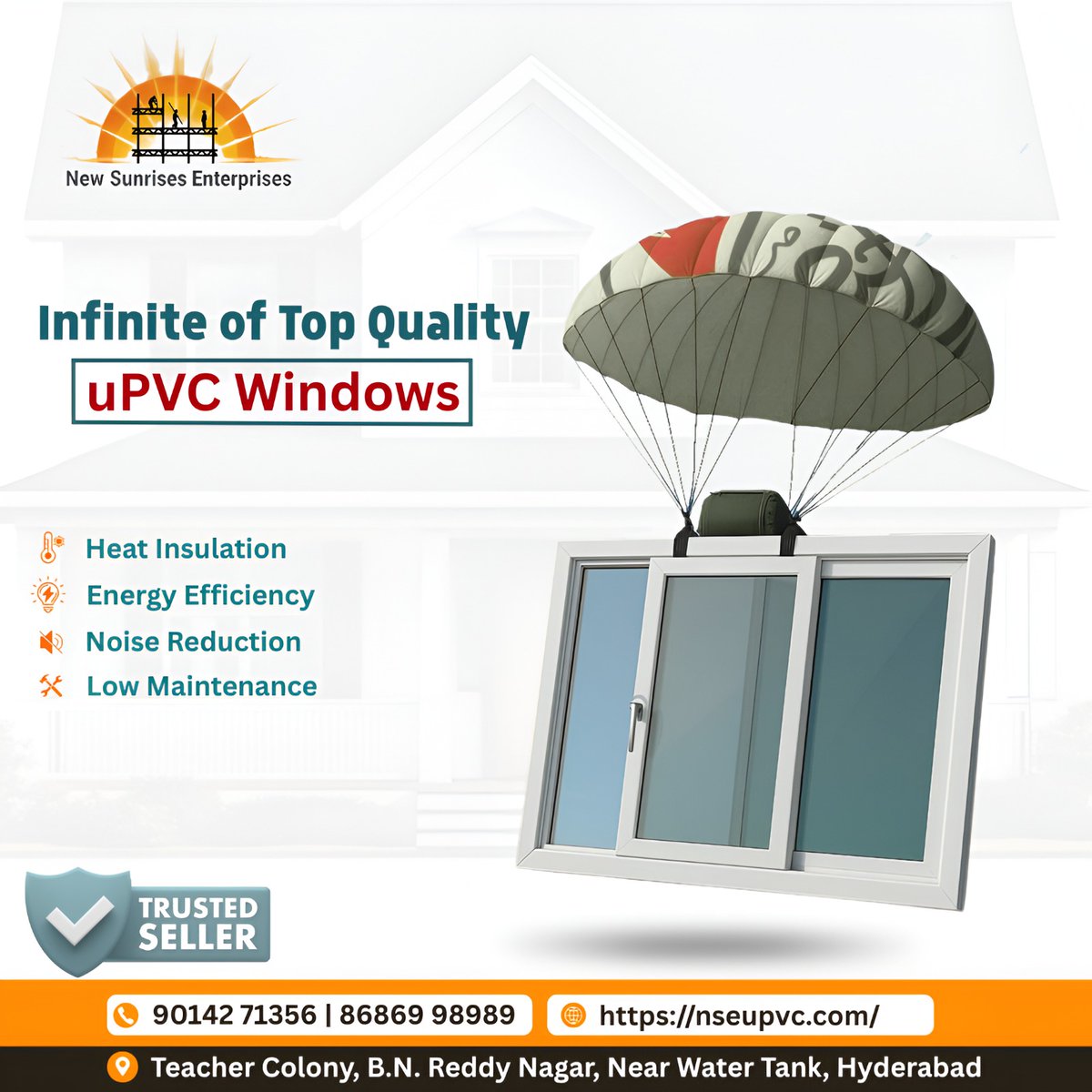 Newsunrise1464's tweet image. 🏡 Upgrade your space with premium uPVC windows!
Enjoy better insulation, energy savings &amp;amp; noise reduction with New Sunrises Enterprises. ✨
📞 9014271356 | 🌐 nseupvc.com
#uPVCWindows #HomeImprovement #EnergyEfficiency #ModernHomes #NoiseReduction #HeatInsulation