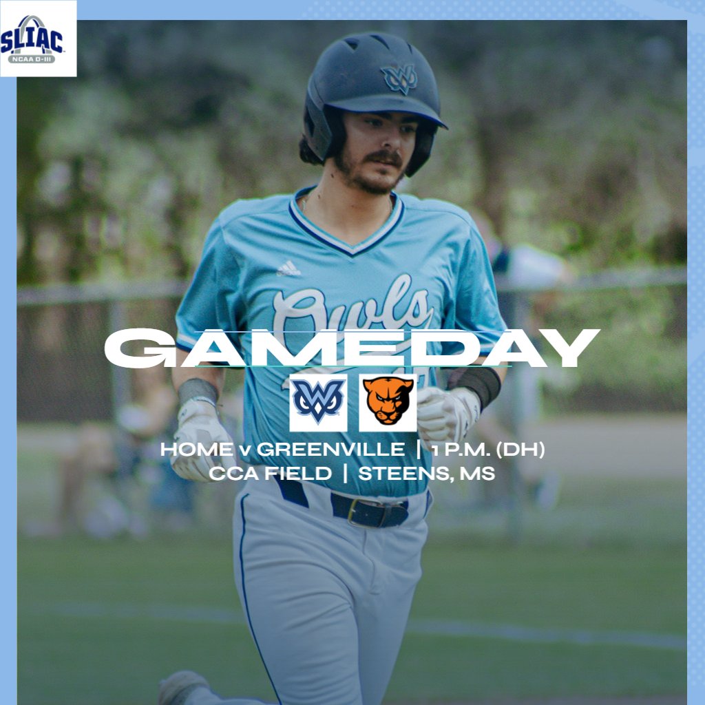 TheWAthletics's tweet photo. OWLS BASEBALL is at HOME TODAY!
1 p.m. (DH)
vs. Greenville University
CCA Field  |  Steens, MS

Links at: https://t.co/sjcQRfJ6kC https://t.co/EumMdIrhMe