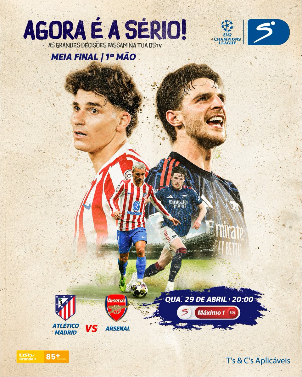 AGORA É A SÉRIO! As meias-finais chegaram para separar os candidatos dos heróis! 🏆🔥

Quem leva a melhor destes grandes encontros?

#DStv #DStvAngola #UCL #ChampionsLeague #PSGBayern #AtletiArsenal #AgoraÉASério