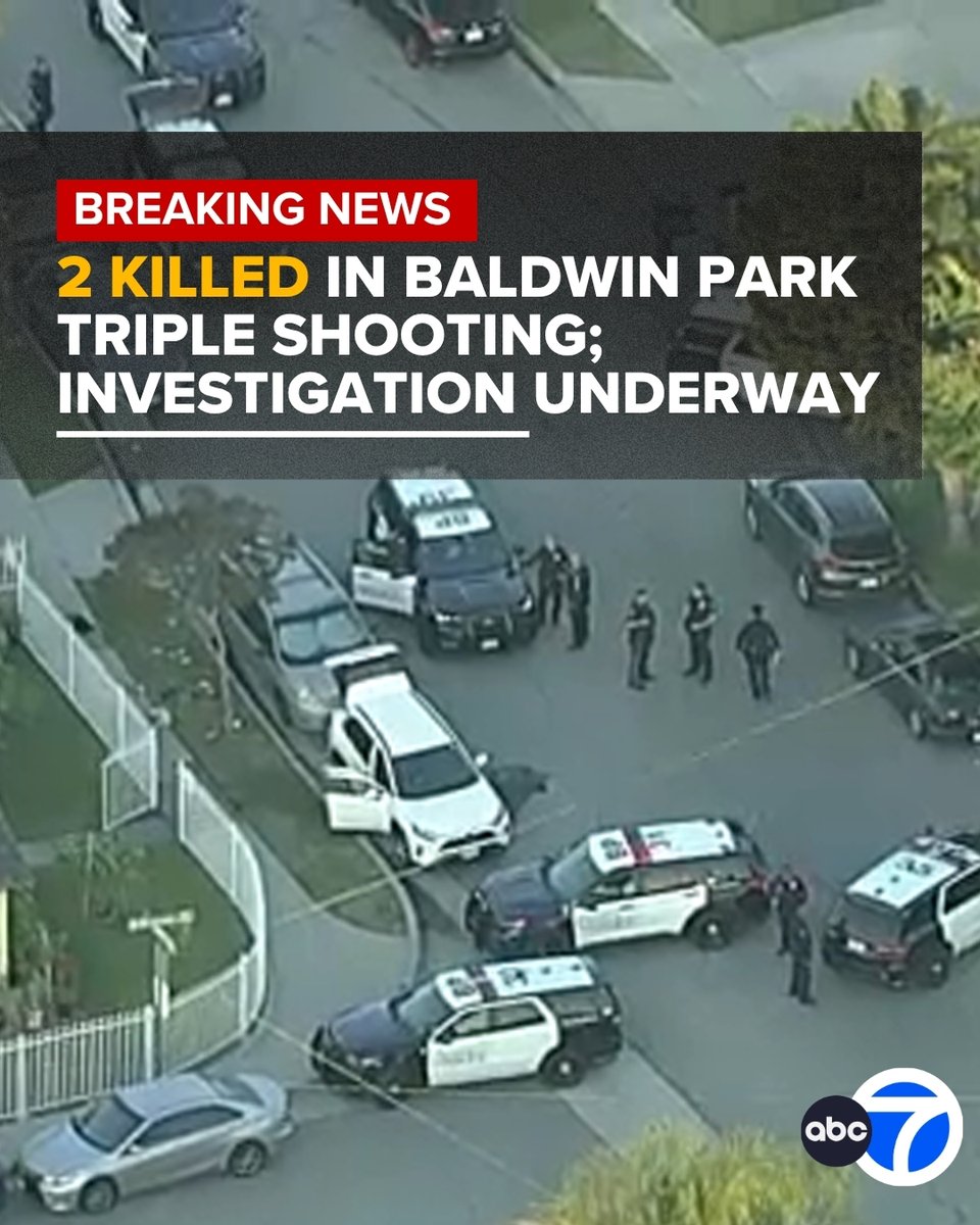 ABC7's tweet image. #BREAKINGNEWS: Two people were killed in a triple shooting early Friday morning in Baldwin Park, authorities said. A third person was sent to the hospital in critical condition.