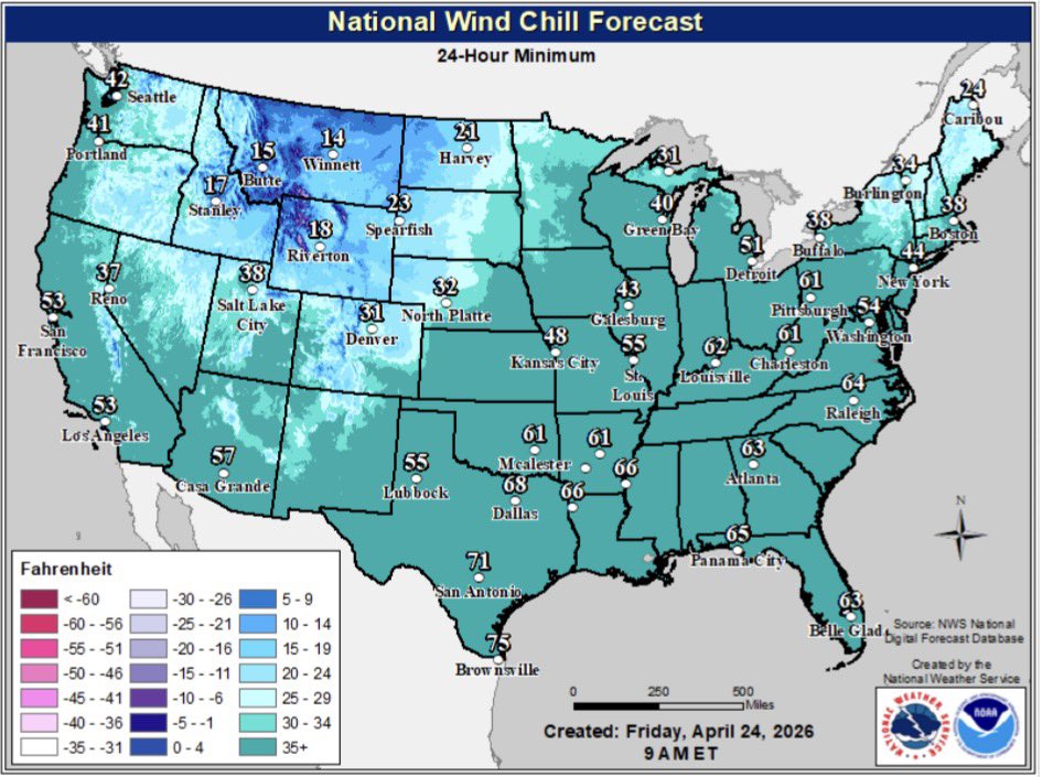 FarmPolicy's tweet image. Ag weather highlights from the @usda_oce, April 24:

In the #West, cold weather lingers in the northern Rockies and neighboring regions. In fact, #freeze warnings are in effect early today for many valley locations.

bit.ly/3Rn0a2F