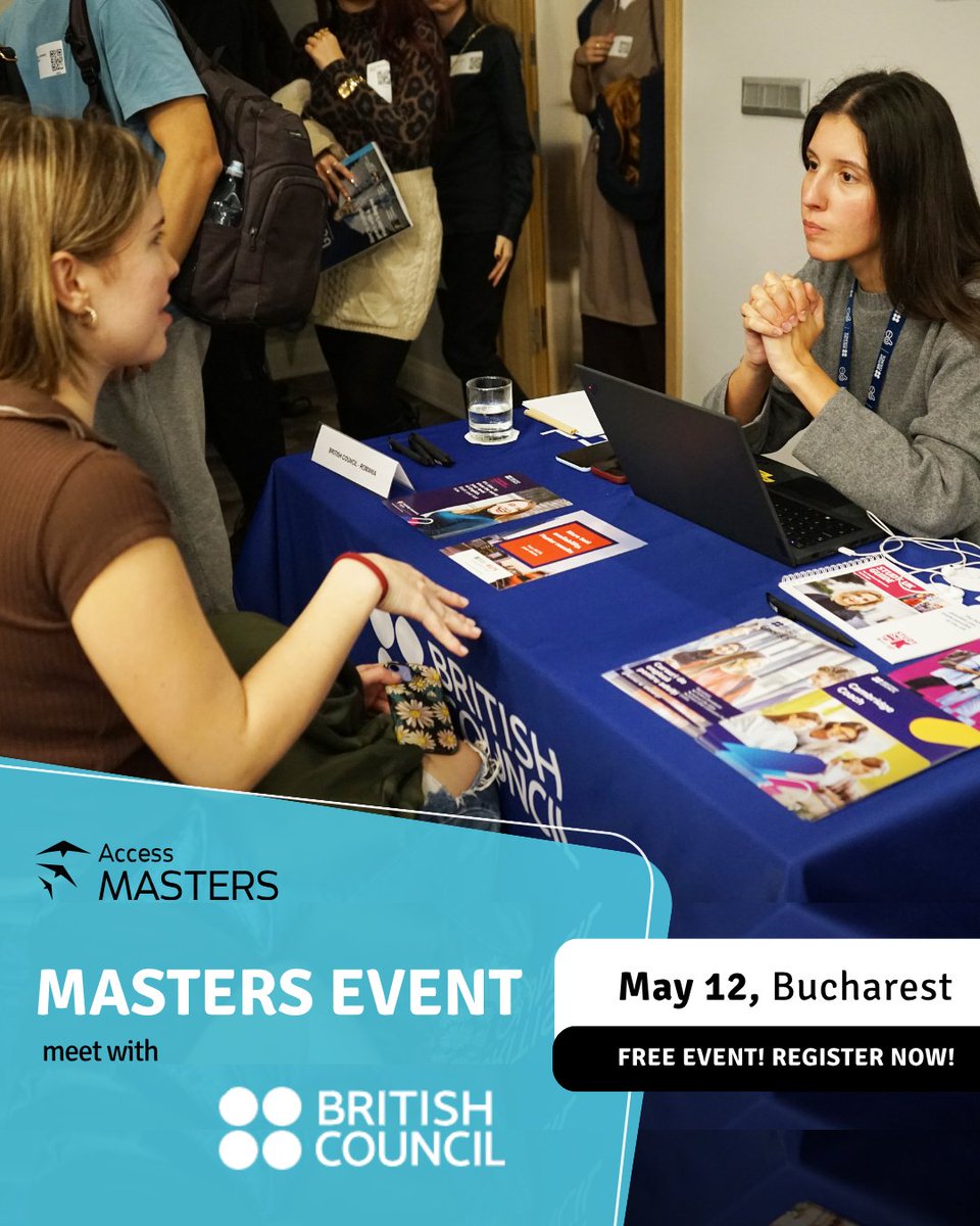 roBritish's tweet image. Join us on 12 May at the Grand Hotel Bucharest for the Access Masters &amp;amp; MBA event and connect face-to-face with admissions directors from top business schools.
Register here: ow.ly/hMa250YOLyj
#BritishCouncil #AccessMasters #UnlockYourPotential