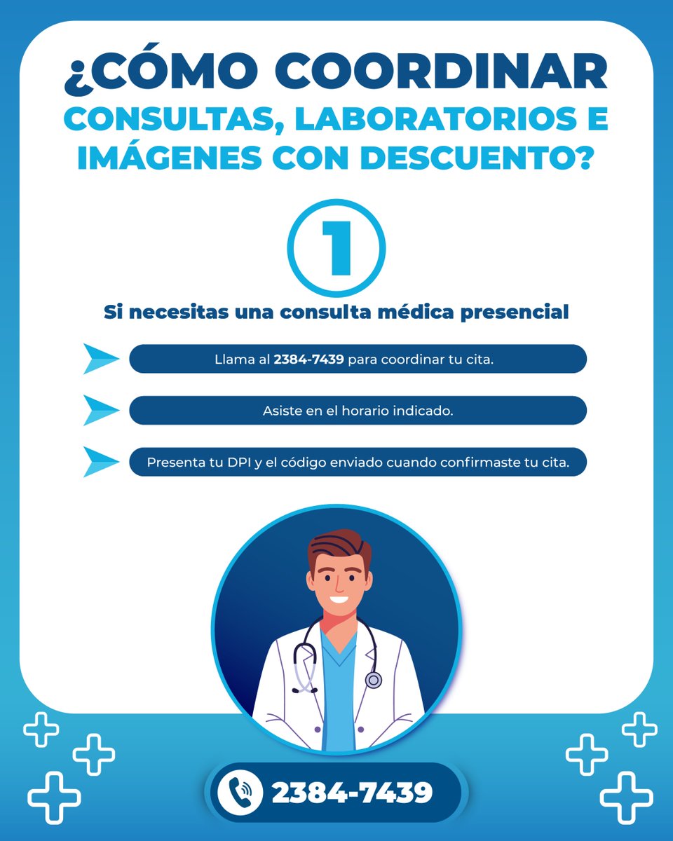 ppemguate's tweet photo. #SeguroMédico | ¿Cómo coordinar tu consulta?
Acceder a tu seguro médico de atención primaria es fácil:

✔ Llama al 2384-7439
✔ Coordina tu cita médica
✔ Preséntate con tu DPI y código de confirmación

Recuerda: todo inicia con una llamada. Tu salud, bien coordinada. 💙 https://t.co/iyNLiNwQ5V