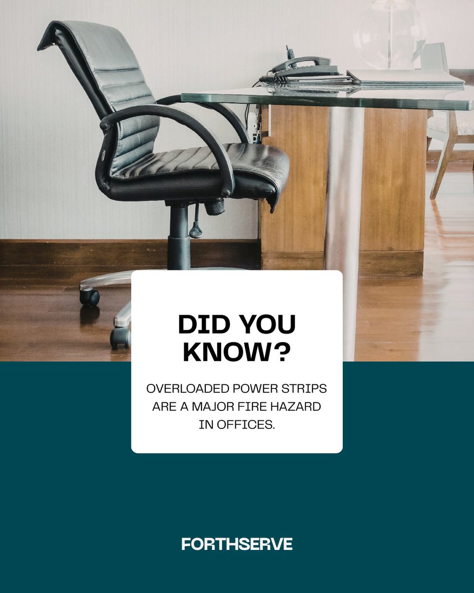 forthserve's tweet image. Did you know? Overloaded power strips are a major fire hazard in offices. Keep them light and organized. Stay safe, stay productive!

#OfficeSafety #FireSafety #InjuryPrevention #OfficeTip #SafetyFirst