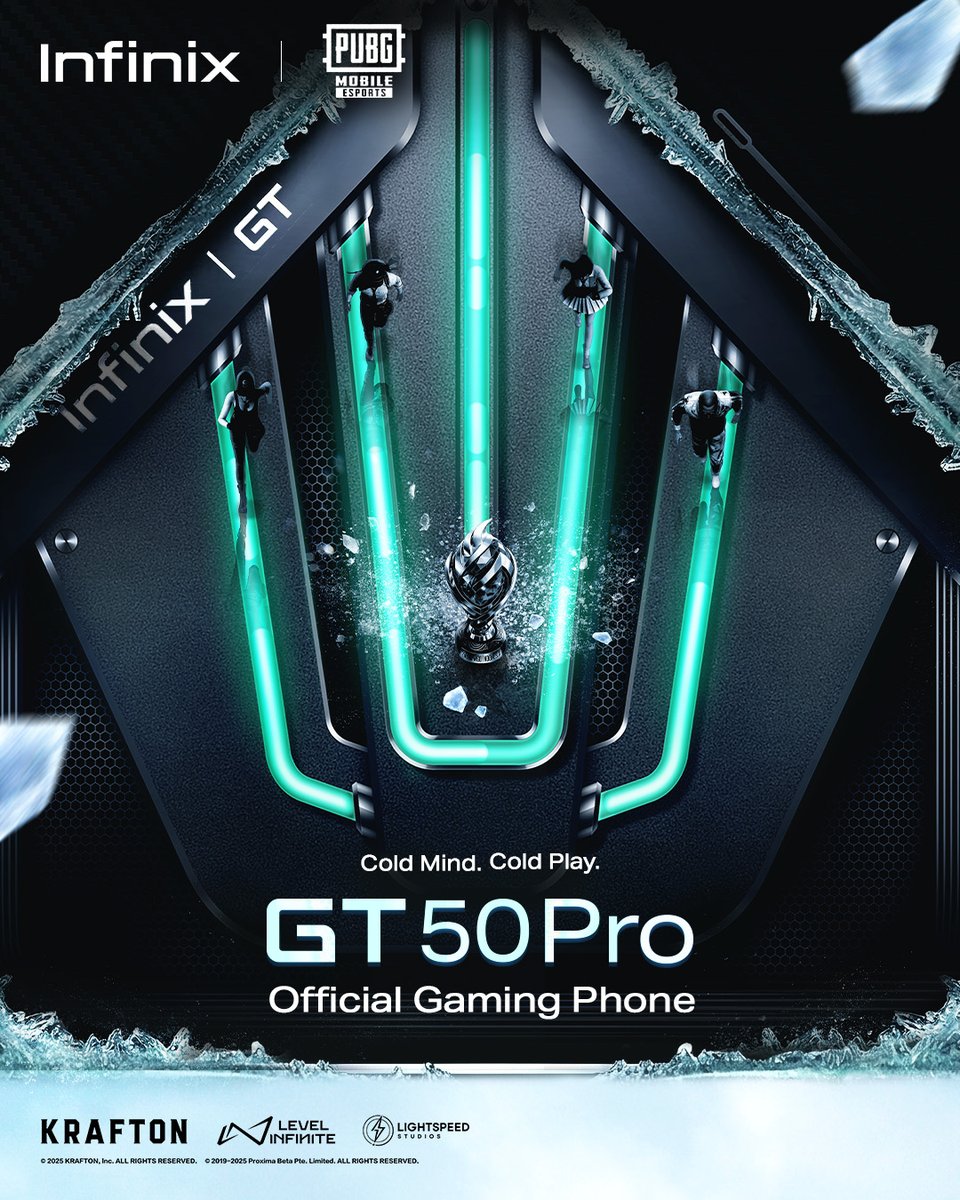 Infinix_Mobile's tweet photo. Stay Cool. Play to Win. ❄️🔥
Meet the #InfinixGT50Pro — the Official Gaming Phone of the MOST prestigious PUBG MOBILE Tournaments in 2026, built to unleash #LiquidFlowHyperPerformance.
From every clutch moment to the final circle — all you need to dominate the battlefield. https://t.co/ZFKGc7LvTz