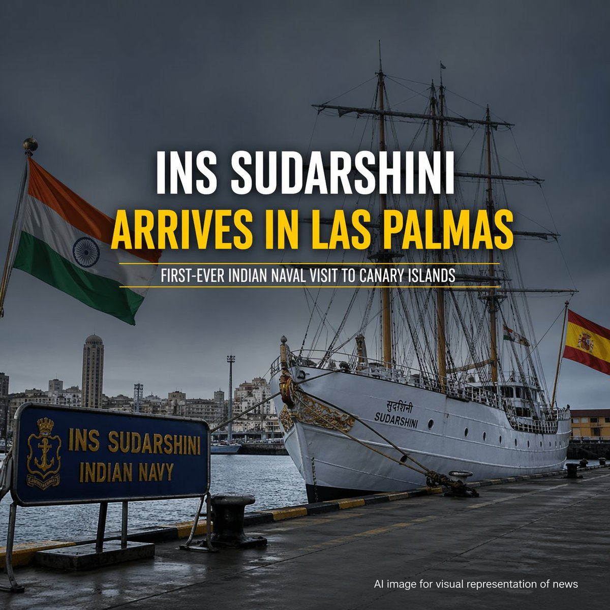 IndianDefenceT's tweet image. 🇮🇳🇮🇨 The INS Sudarshini has reached Las Palmas, making history with the first-ever visit by an Indian naval vessel to the Canary Islands.

#IndianNavy #INS_Sudarshini #CanaryIslands #NavalDiplomacy #IndiaAbroad