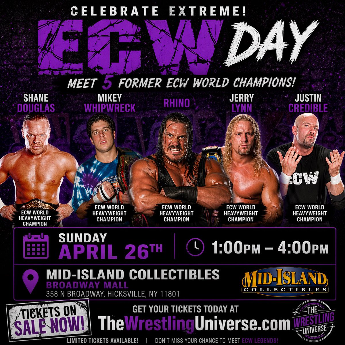 TheWrestlingUni's tweet photo. This Sunday….
Get Your Tickets Now at https://t.co/8FMIM3Z99M
#ECW #ECWDay https://t.co/Gn6fbr0ViX
