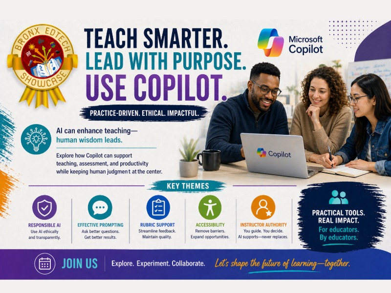 BronxEdTech's tweet photo. AI is not the issue. Unintentional use is.

At #BRONXEDTECH, learn how to use Copilot with purpose.

🔗 https://t.co/yQdPzNoEpA 

#CUNY #AI #EdTech https://t.co/iE9nuqNemx