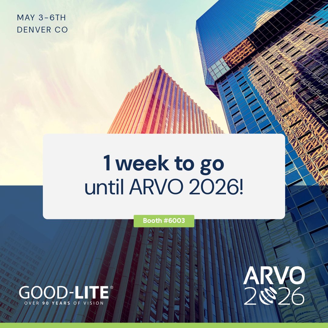 goodliteco's tweet image. Just one week to go until ARVO 2026 in Denver CO, from May 3 to 6. Visit us at Booth #6003 to see what’s new and meet the team.
#ARVO2026  #VisionCare #Ophthalmology #Optometry #VisionScreening #GoodLite