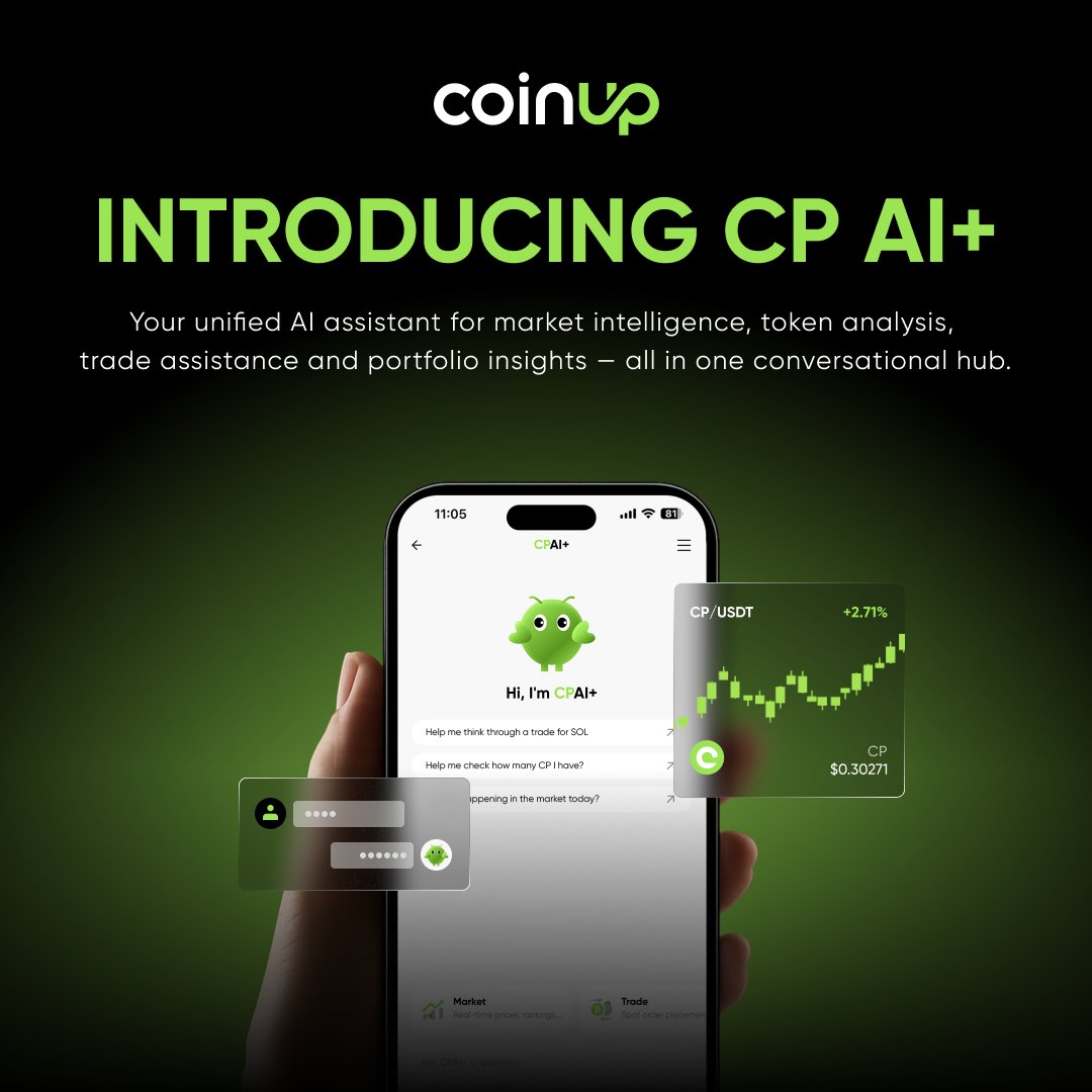 simplyknolly's tweet photo. AI can already help with charts and market reads

@CoinUpOfficials just made it simpler.

CP AI+ is live.

It pulls your market insights, token info, and portfolio into one place.

So you’re not jumping between tools while trying to think.

Update your app and try it.

#BTC #web3 https://t.co/ZHBrOgrjZ1