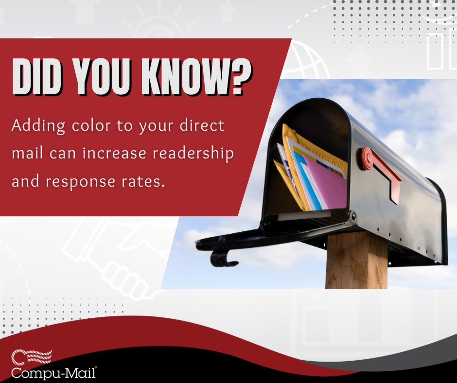 CompuMailLLC's tweet image. 🎉 Fun Fact Friday

Did you know adding color to your direct mail can increase readership and response rates? Simple design choices like color, imagery, and layout can make your message more engaging and easier to remember.

#FunFactFriday #DirectMail #MarketingTips #CompuMailLLC
