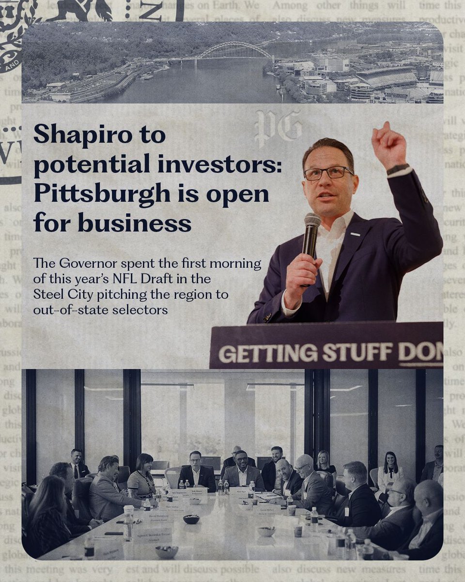 GovernorShapiro's tweet photo. The NFL Draft brought fans and business leaders from across the country to Pittsburgh.

They’re all seeing what we’ve known: Pittsburgh is open for business. https://t.co/Y3BfJvncEd