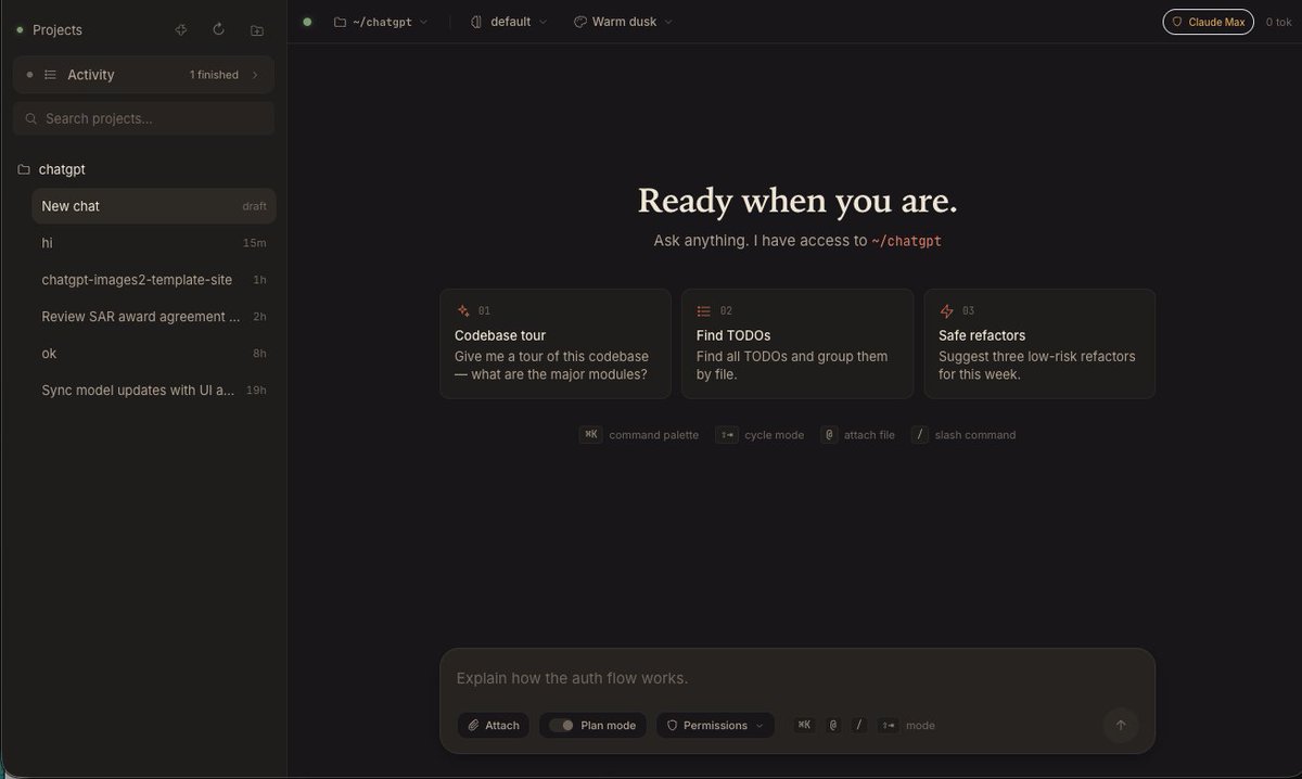 Henry_Flowgpt's tweet photo. Open-sourced Claude Code Web.

For people who can’t run Claude Code Client locally, or prefer a browser workspace over the TUI.

Runs with local Claude Code CLI or on a remote server via SSH tunnel.

Most importantly: you can change it into any skin you like. https://t.co/PTUPCoJLTL