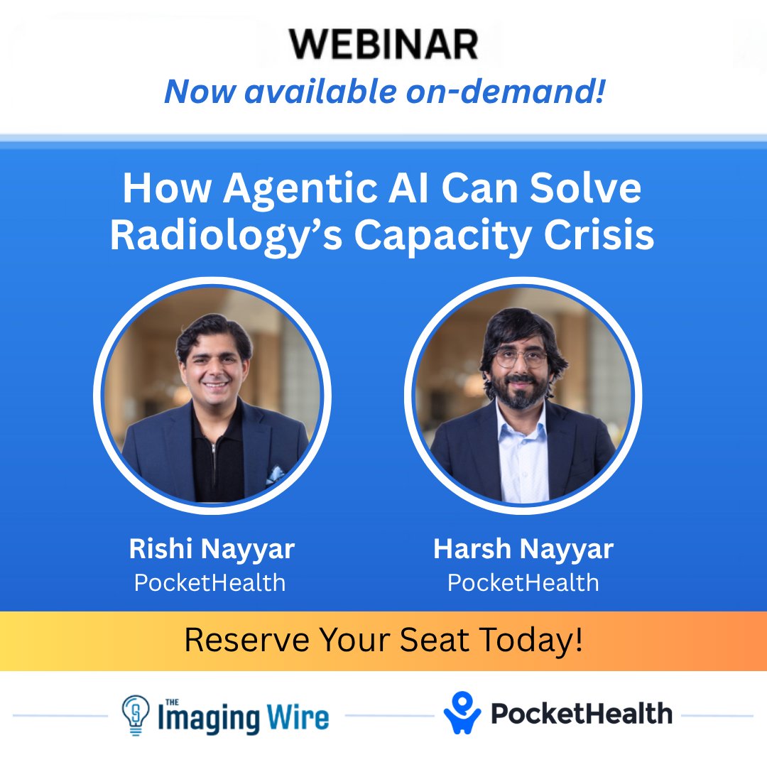 TheImagingWire's tweet image. If you missed our webinar on agentic AI for #radiology operations, no worries -- you can watch it on-demand! Hear from Rishi Nayyar and Harsh Nayyar of @PocketHealthHQ about how agentic AI promises to make radiology more efficient. Check it out at us06web.zoom.us/webinar/regist….