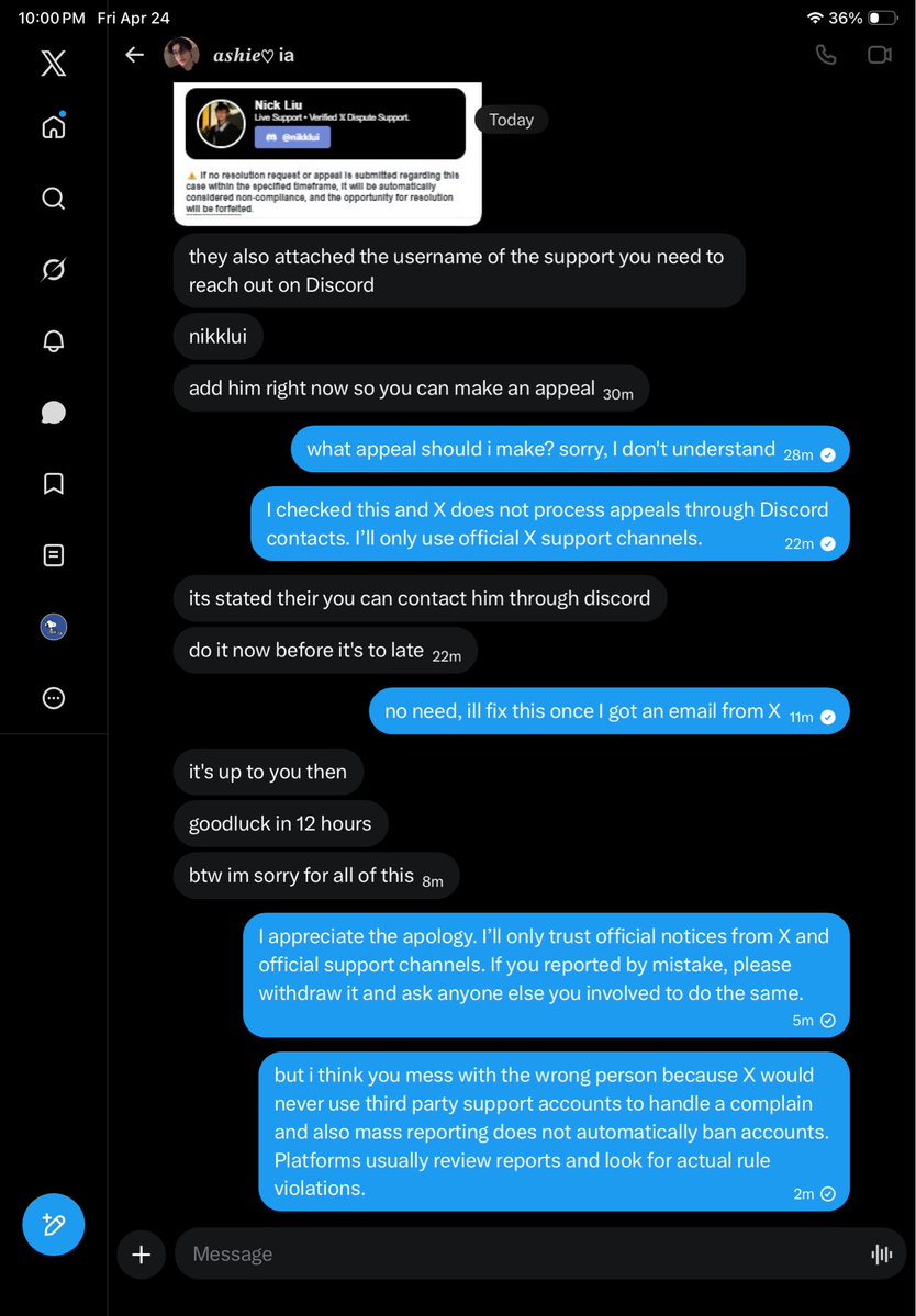 amria_3's tweet image. Awareness post ⚠️

Be careful of people sending screenshots claiming your X/Twitter account will be permanently banned and telling you to contact “support” through Discord or random usernames.

#X #ScamAlert