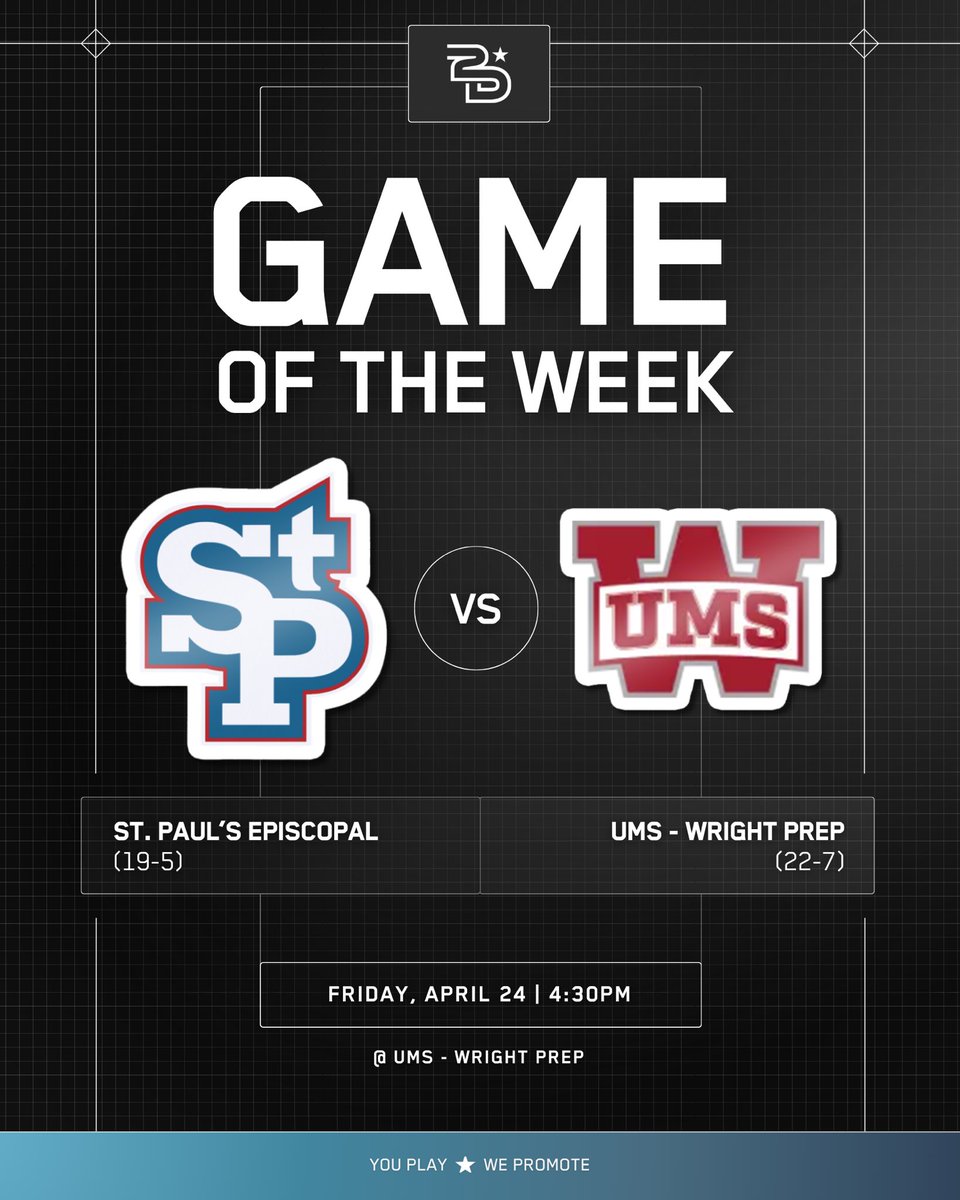 2DsportsbsbAL's tweet photo. ⚾️ ALABAMA GAME OF THE WEEK ⚾️
Playoff edition‼️(Round 1)
St Paul’s 🆚 UMS-Wright
⏰ 4:30pm | Friday, April 24th
📍 at UMS (Mobile, AL)
@stpaulsbsbl @UMS_W_Athletics @AdamHeis6 @tfosh31 @2Dsportsbsb
#GameOfTheWeek #HSBaseball #2DSportsHSBSB #ALPlayoffs https://t.co/J1L0fTL7Ic