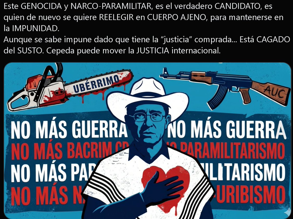 Votar por Paloca Violencia, o por la Gata Golosa del Ubérrimo, es REELEGIR a este HAMPÓN, GENOCIDA y NARCO-PARAMILITAR.