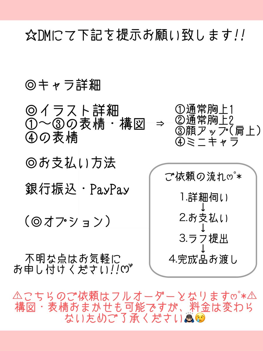NameKo_ka6's tweet photo. ⚠︎︎2枚目にお顔隠しなしのサンプルがございます!!
1枚目はご依頼の流れ、少し注意事項を記載しておりますෆ˚* https://t.co/KwEga51Q1o