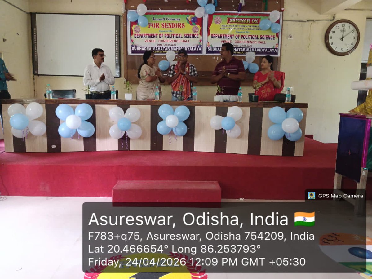 sbibek1992's tweet photo. Attended the Political Science Seminar as a Resource Person on the topic “Relevance of Women’s Participation in Education, Elections, and Employment” on 24th April 2026 (Friday) at 10:00 A.M. in the premises of Subhadra Mahatab Mahavidyalaya, Asureswar, Cuttack. https://t.co/93tnMvNBHk