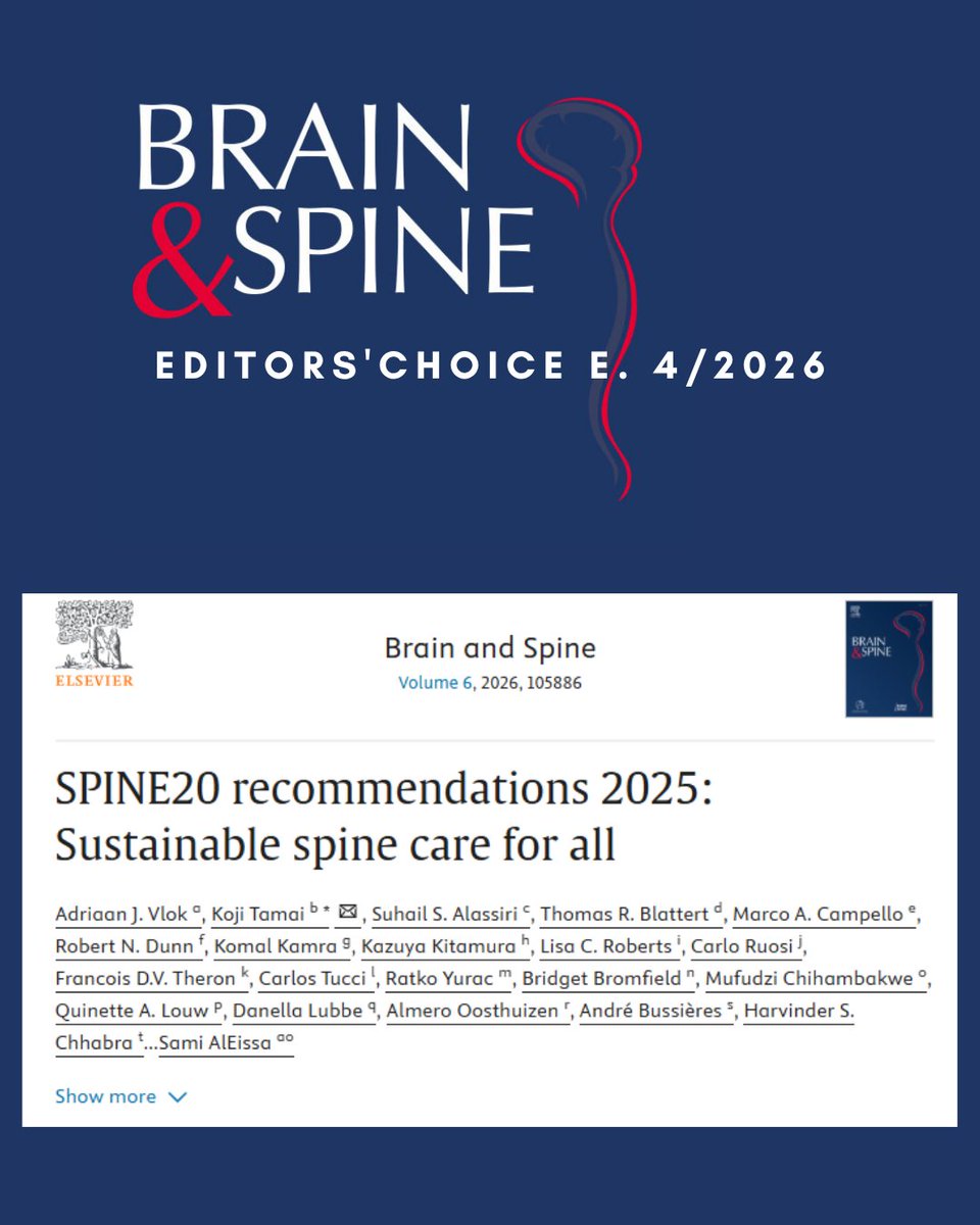 EANSonline50's tweet image. 🤓 Weekend Insight

Read the next article in April’s Brain &amp;amp; Spine Editor's Choice highlighting sustainable spine care policy: SPINE20 recommendations 2025: Sustainable spine care for all.

Enjoy your weekend reading!

🔗 shorturl.at/PEFsw

#BrainAndSpine #Brain #Spine
