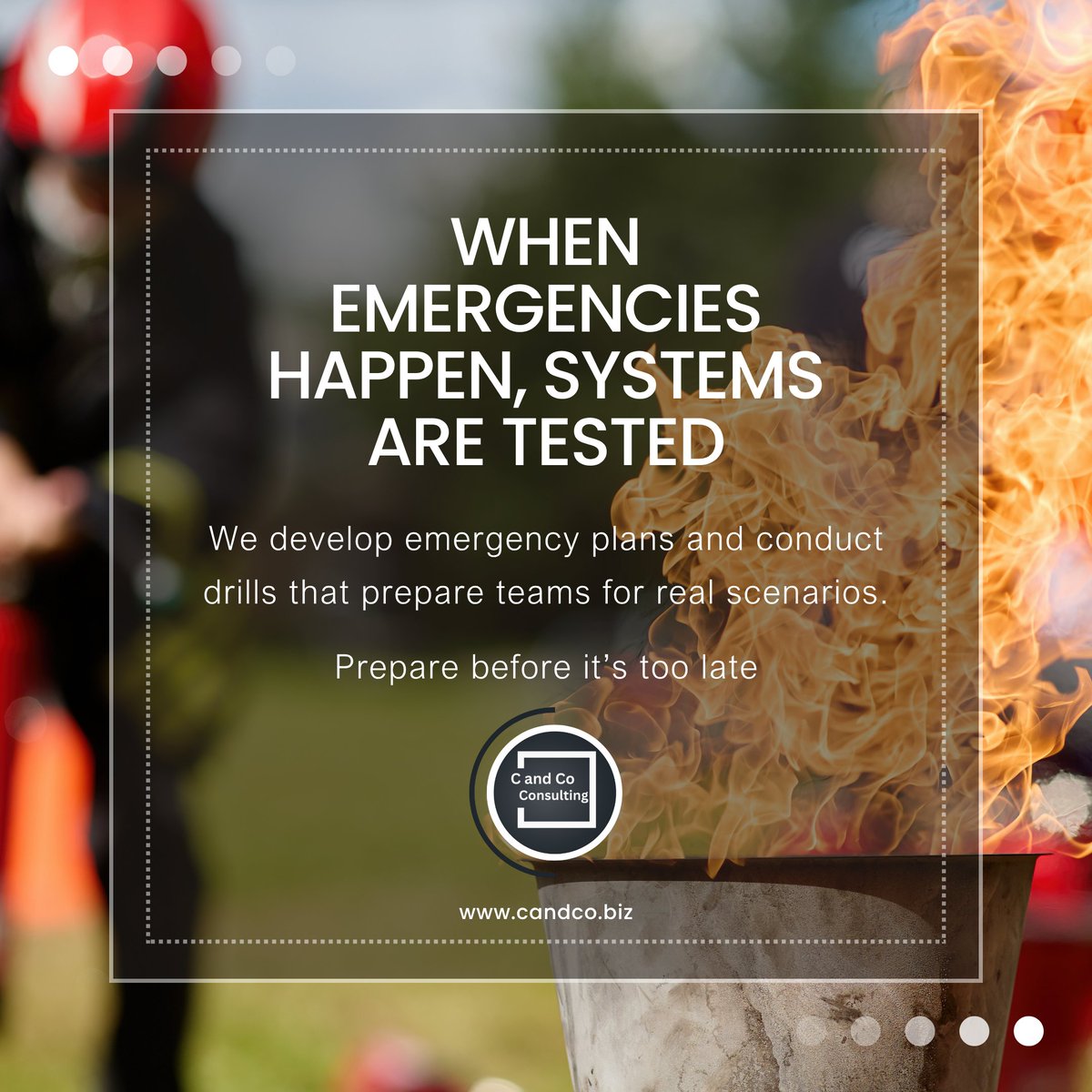 CandCoConsSA's tweet image. Systems are tested in seconds, but prepared over months. 🚨

Is your team ready for the unexpected? We specialise in developing emergency response plans and facilitating the drills that save lives.

👉 Get prepared before it’s too late: candco.biz

#OHS #Compliance