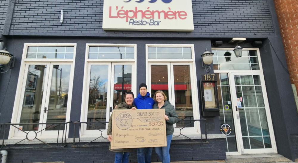 Pas moins de 75 personnes se sont réunies, le 9 avril, à l’Éphémère Resto-Bar de Victoriaville à l’occasion du souper-bénéfice organisé pour SLA-Québec, ce qui a permis d’amasser 5050 $, plus de deux fois l’objectif fixé à 2000 $.
 lanouvelle.net/actualites/sla…