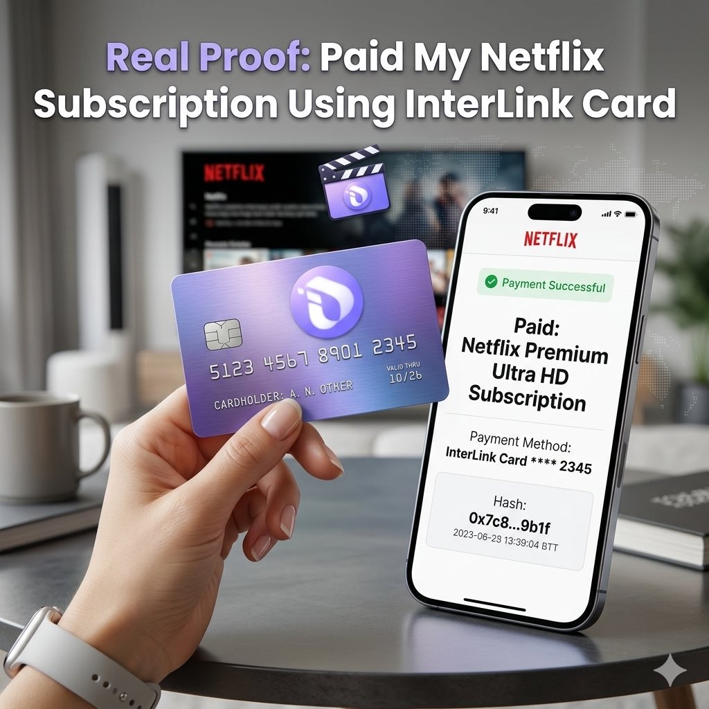SHASHANKMUKKA45's tweet photo. Real proof that crypto isn't just for holding! 🍿🎬 Just paid my Netflix subscription seamlessly using my InterLink Card. The future of money is here, and it’s streaming in Ultra HD. 💳📺 #Crypto #Web3 #InterLinkCard #CryptoAdoption #InterLink #ITLG #ITL https://t.co/Mhxq4sMAYO
