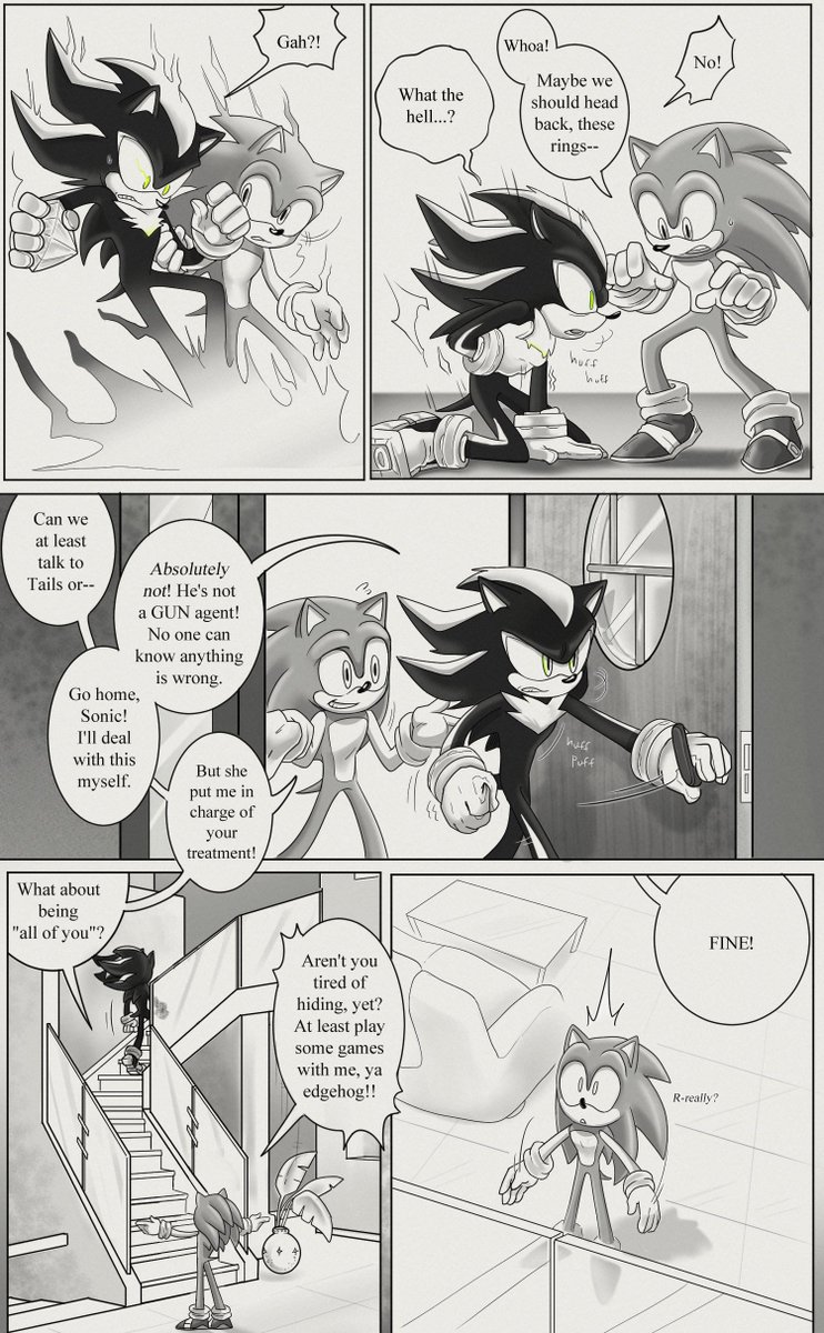 thatshadowcomic's tweet image. page 8
man, I like creating manga styled things so much more than normal comics. Feels like there's more freedom in your space, like I can leave bigger spaces empty-- although this page isn't a good example of that security lmao.
#webcomic #manga #sonicmanga