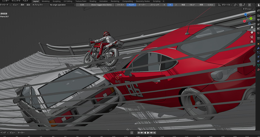 zenmai_gunso's tweet image. グン！ 拓海！ カナタ！  3つの時代を駆け抜けた3人のダウンヒラーが集結！ 全ての車体とライダー、路面はblenderで制作して、通称「しげのダスト」と「しげのフォント」はフォトショで描画。モデリングから刷りまで10か月かけた渾身の1枚が完成しました。
#バリバリ伝説
#イニシャルD
#MFG