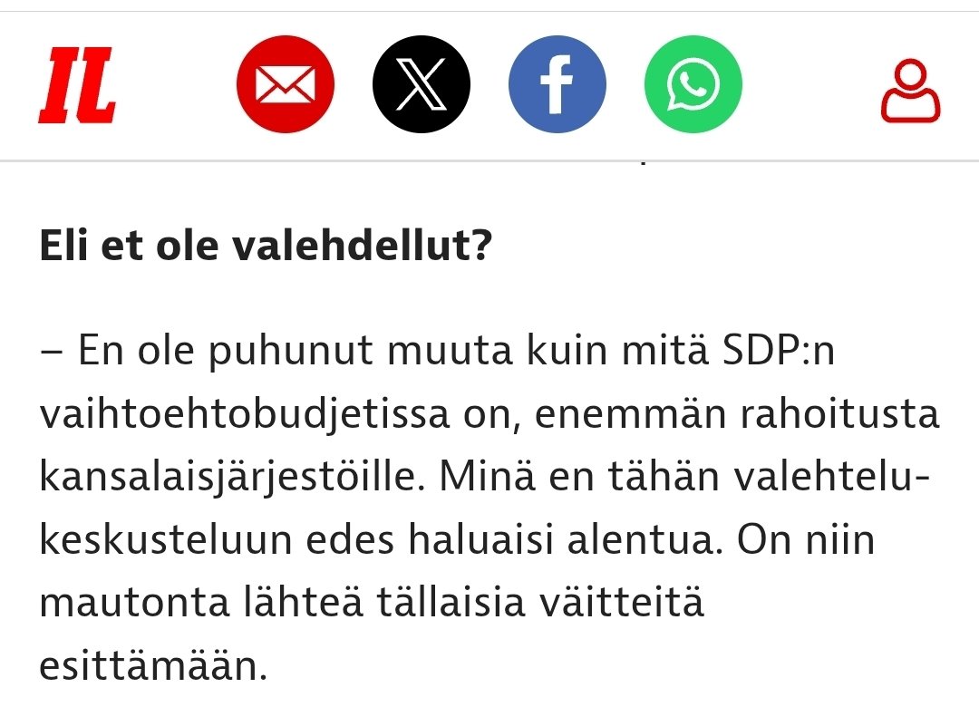 Iltalehti haastattelee Tytti Tuppuraista ja antaa kiistää valehtelun 😂

Tämän takia poliitikot valehtelee, mediat antaa niiden valehdella.

Mitä tämmöisillä paskamedioilla tehdään?

Olisiko aika tukea ja tilata vapaa media. Kun se kasvaa tarpeeksi isoksi niin loppuu