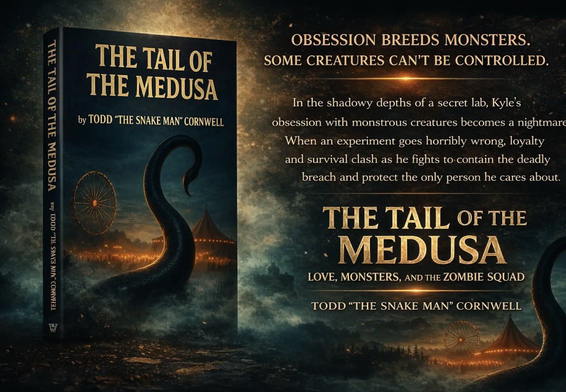 toddthesnakeman's tweet photo. @klhicks912 A breach. A horde. A race against time. Kyle must choose between saving his creations or the one person who matters most.

Grab your copy today on Amazon: paper, Kindle or Audible!

#TheTailOfTheMedusa #SciFiThriller #BookTok #ZombieSquad 

https://t.co/Acf1lN3MWU https://t.co/22saVP5ShC