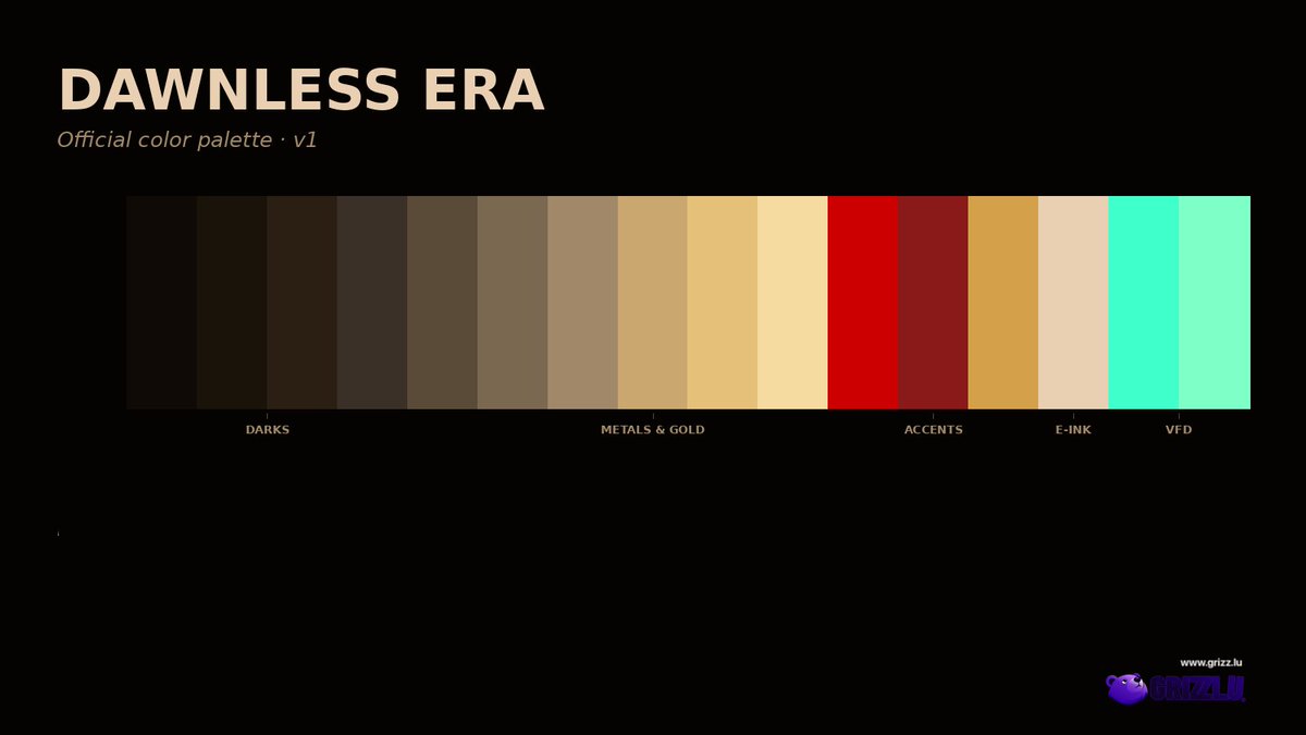 grizzlu_studio's tweet image. About my future game "Dawnless Era" : first pass at the official color palette.
Two rules I set for myself: no pure black, no pure white.
▶︎ In a world lit only by a dying red dwarf, even darkness keeps a bit of warmth.
#ui #gamedev #indiedev #indiegame #solodev #godot