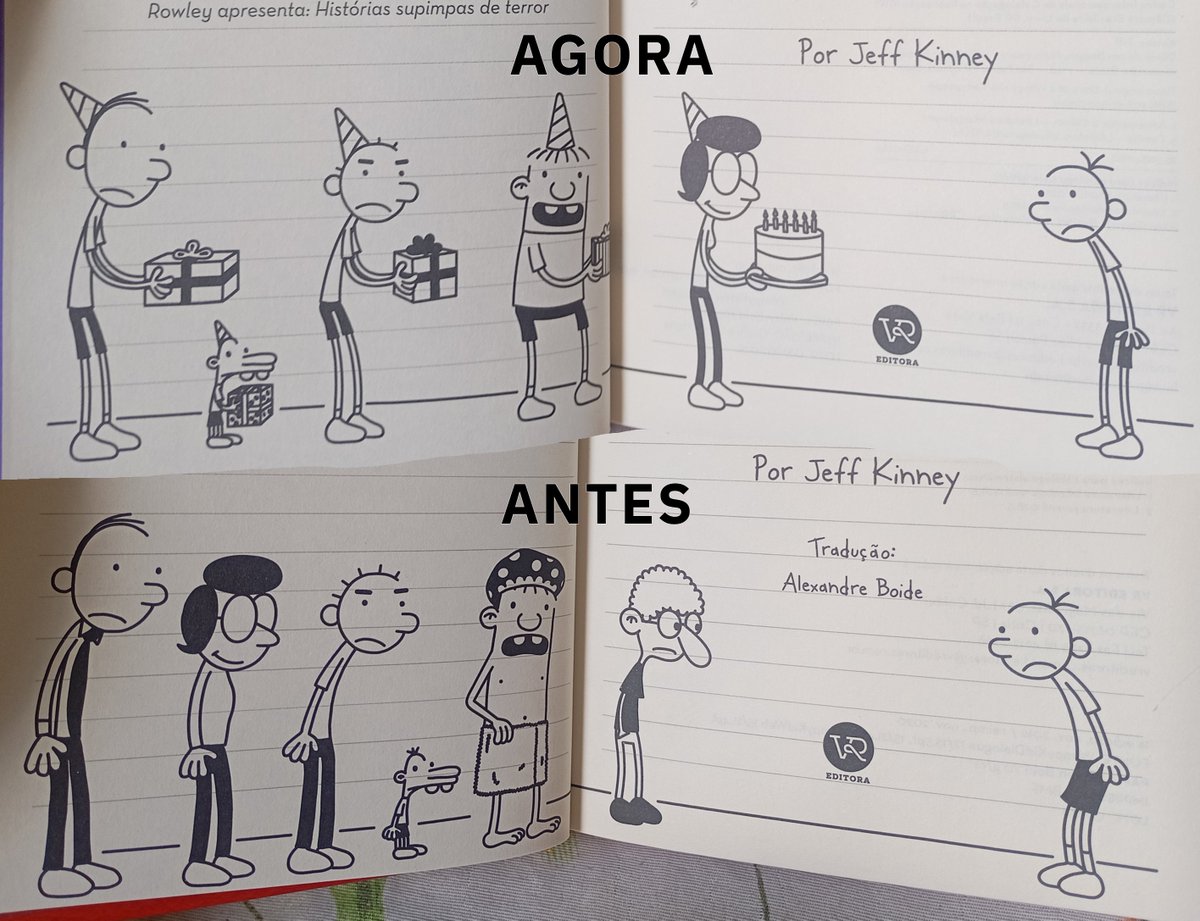 BoyTraco's tweet photo. Eu pulei da cadeira ao abrir os últimos livros do Diário de um Banana e me deparar com esse downgrade na arte do Jeff Kinny (caso ele desenhe ainda). Os personagens estão com o corpo super magro e praticamente iguais https://t.co/HahSgqj6OD