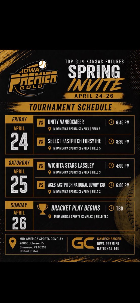 Mackenzieb_2029's tweet image. Weekend schedule is LIVE. Time to work and compete. Let’s go!! 
  @OliviaPazIPF  @IowaPremierFP @MidwestPremierS @TrueRecruitsSB @themaineventsb #ipf2029 #grind