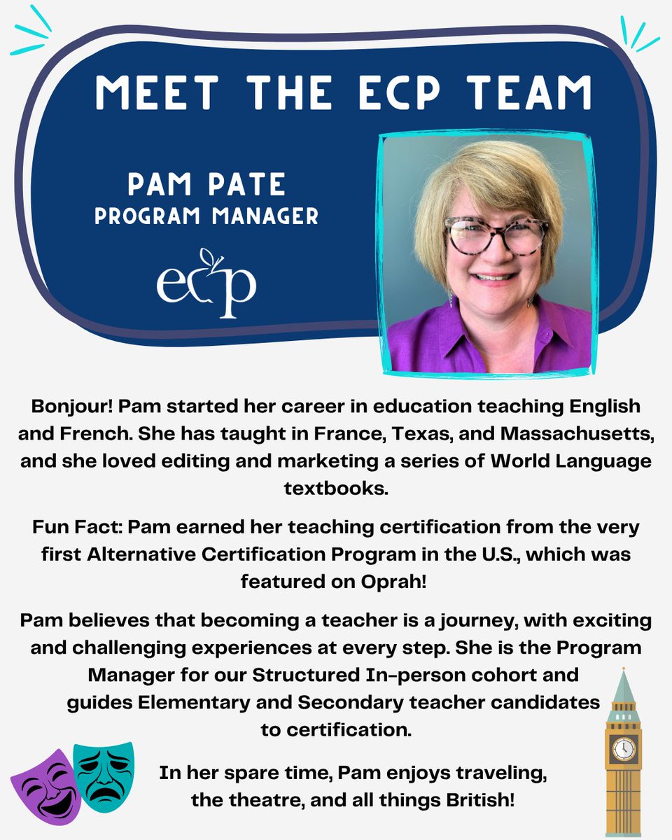 Region13ECP's tweet image. Who's next on Meet the ECP team?! It's Pam 👋, the Program Manager for our Structured In-person certification cohort. Stay tuned as we continue introducing the team supporting future educators! #MeetTheTeam #Region13CreatesTeachers