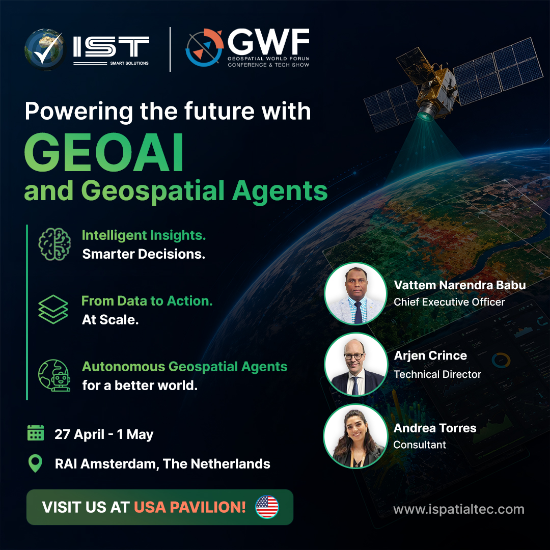 iSpatialTec's tweet photo. Join @iSpatialTec at #GWF2026 in Amsterdam from 27 Apr–1 May.

Our CEO, Vattem Narendra Babu, will share how Spatial Intelligence is helping utilities build resilient networks and support sustainability.

Visit us at the USA Pavilion and meet our team. https://t.co/XcKIj38EkI