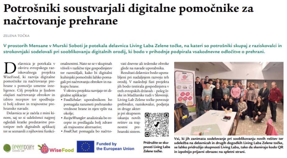 WiseFoodProject's tweet photo. 📰Our Living Lab co-design workshop in Slovenia was featured in "Soboške novine"!

The article, in Slovenian, highlights the hands-on session organized by our Green Point Living Lab partners.

Thank you for the exposure!

#HorizonEurope #ResearchImpactEU https://t.co/K7nXzX25lZ