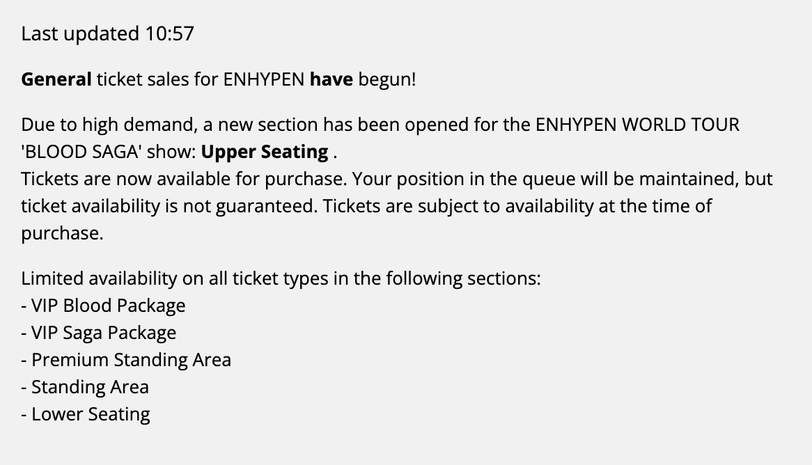 “due to high demand, a new section has been opened for the ENHYPEN WORLD TOUR BLOOD SAGA' show: Upper Seating” oh enhypen you will always be famous 🤭
