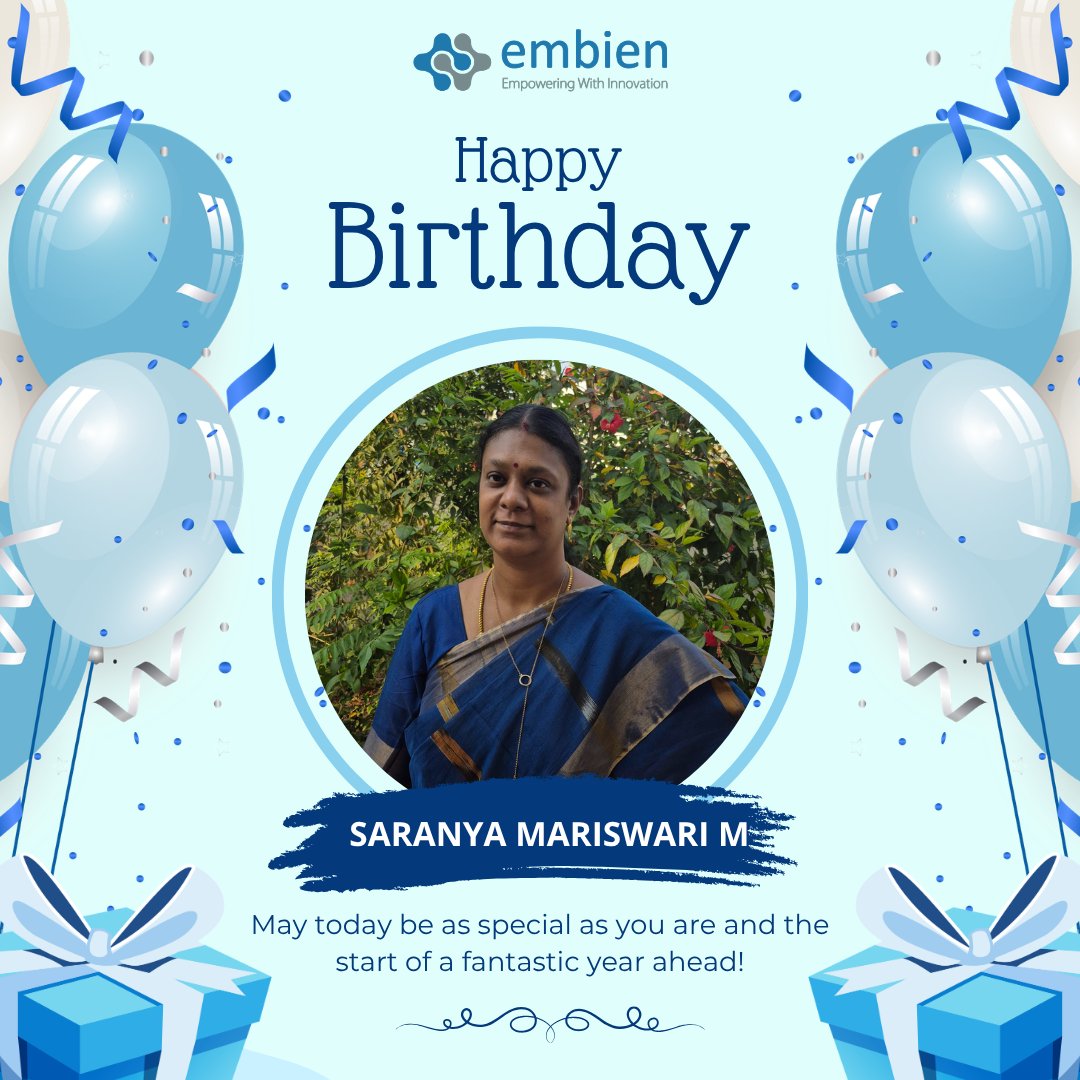 EmbienTech's tweet photo. Wishing a very Happy Birthday to our Director, Saranya Mariswari M 🎉 
Your leadership inspires confidence, drives innovation, and shapes success. Wishing you continued growth, new achievements, and a year filled with excellence. 🌟
 #poweredbyTeamEmbien #EmbienTechnologies https://t.co/QAYIfs19Oz