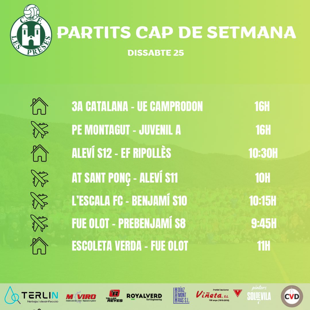 CfPreses's tweet photo. 👏PARTITS CAP DE SETMANA👏

25 i 26 d’abril🌸 https://t.co/vB7fvAFTA8
