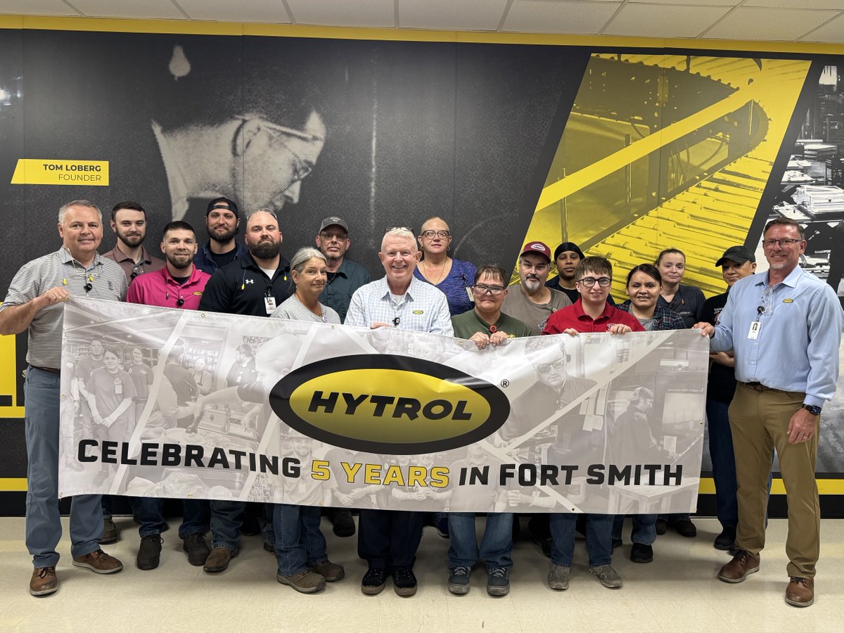 hytrol's tweet image. As we celebrate 5 years in Fort Smith, we’re especially proud to recognize the #HytrolFamily members who have 5 years of service. Your dedication and teamwork shape what Hytrol Fort Smith is today. Thank you for helping #leadtheway into an exciting new chapter at Hytrol!