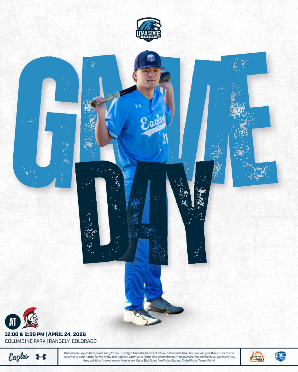 USUEbaseball's tweet photo. Noon first pitch to start the doubleheader! 🦅⚾️

🆚: Colorado Northwestern Community College
📍: Rangely, Colorado
🏟️: Columbine Park
⏰: 12:00 &amp; 2:30 PM
📺: Scenic West Network

Go Eagles! #skeags🦅 #together https://t.co/m6nBLHK4Yu