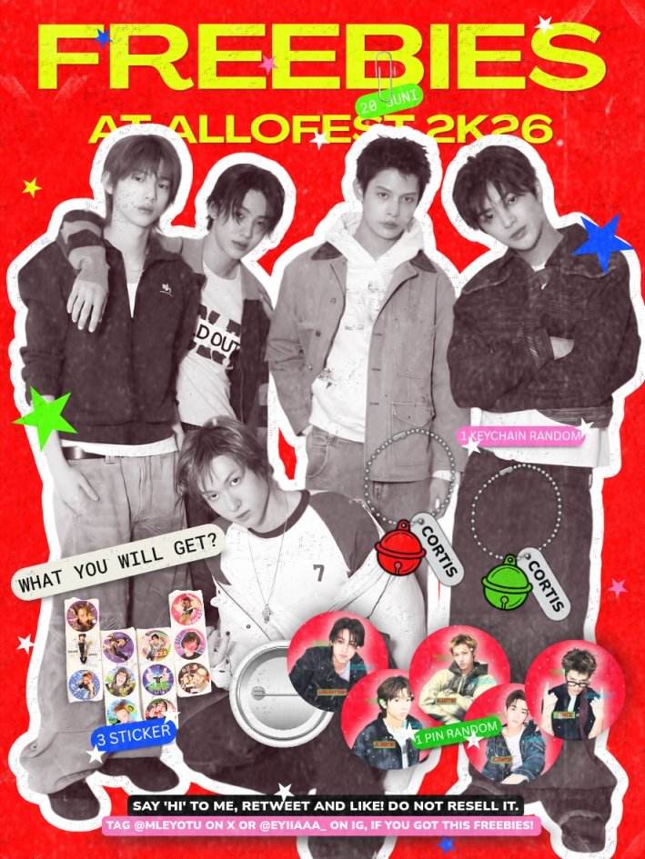 🎀 CORTIS ALLOFEST 2026 🎀 
FREEBIES BY <a href="/Mleyotu/">eyi</a> &amp; @.eyiiaaa_ (ig)

📅 June 20th, 2026
📍 Indonesia Arena
⏰ Time : TBA

✨ Notes:
• Limited quantity. 
• DO NOT resell the freebies.
• Tag me if you receive one, I’d love to see it! 🫶

Retweet are appreciated &amp; limited trades.