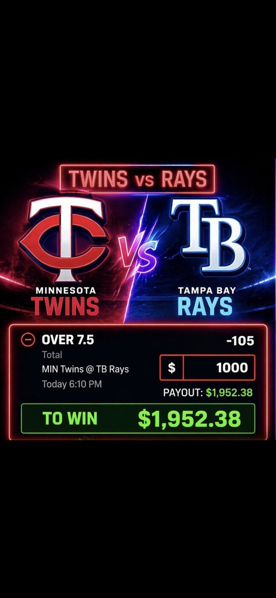 TomsCallouts's tweet photo. Minnesota Twins vs Tampa Bay Rays
Total runs hitting tonight!! https://t.co/k0g7HILj5U