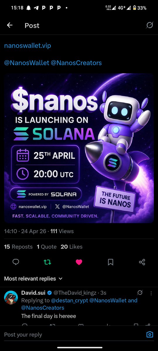 Final hours before <a href="/NanosWallet/">Nanos</a> presale.

Tomorrow — April 25th at 20:00 UTC on Solana.

Don’t miss it for anything..

nanoswallet.vip

<a href="/NanosWallet/">Nanos</a> <a href="/NanosCreators/">Nanos Creators</a>