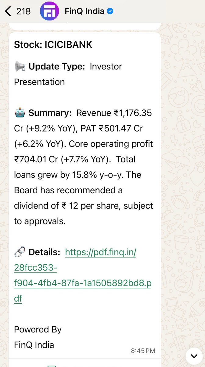 FinQ_India's tweet photo. Still tracking stocks manually? 

Switch to AI-powered alerts on WhatsApp

Track only the stocks you care about from 5,000+ companies 

- Track 5,000+ stocks
- Instant result &amp; order updates
- Crisp AI summaries

🎁 Track 20 stocks FREE (1 month)

Sign up NOW