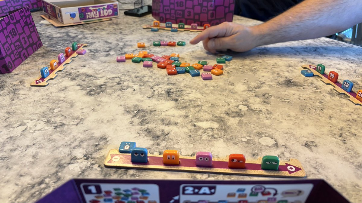 Bert7X's tweet photo. Played a cute deduction game last night called “Got Five!”.  Pure deduction with simple mechanics. It was fun. I like the faces drawn on the backs of the tiles. They remind me of Pac-Man ghosts.  👻 https://t.co/LWGNw79T1m