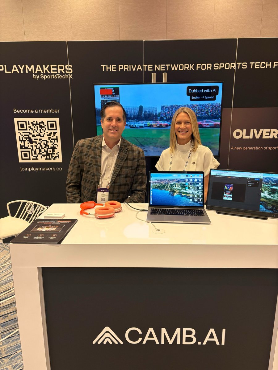 useCamb_AI's tweet photo. What a week 🇺🇸

Janel, Jay, and Felix spent the last few days at @NABShow , PEAK | SportsTech Conference, and @Google Cloud Next '26 three conferences, three connected industries, and some great conversations about the future of AI in sport, media, and entertainment.

Whether it was discussing live multilingual commentary with broadcasters and rightsholders, or showcasing MARS8 on Google Vertex AI, it was a reminder of just how much momentum there is in this space, and how central voice AI is becoming to it.

Thanks to everyone who stopped by to chat. 

We look forward to being back next year!