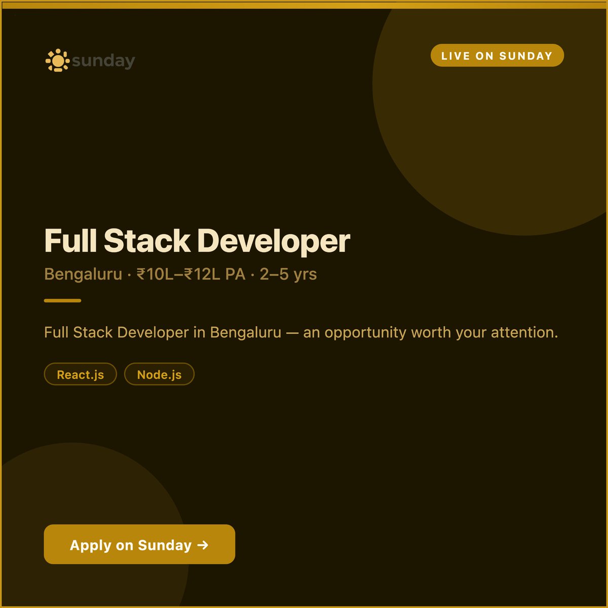 Now hiring on Sunday 🌟 🚀 Full Stack Developer 📍 Bengaluru | ₹10L–₹12L ...